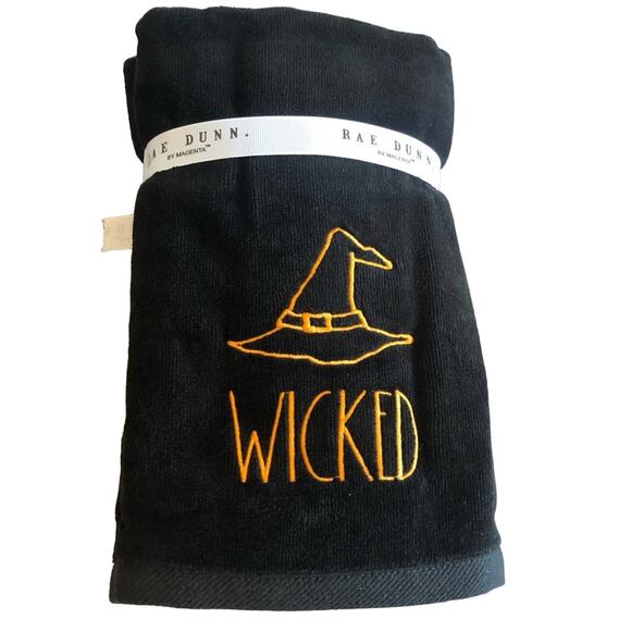 Rae Dunn Halloween Themed Wicked Black Hand Towels - Set of Two - NWT - Picture 1 of 3
